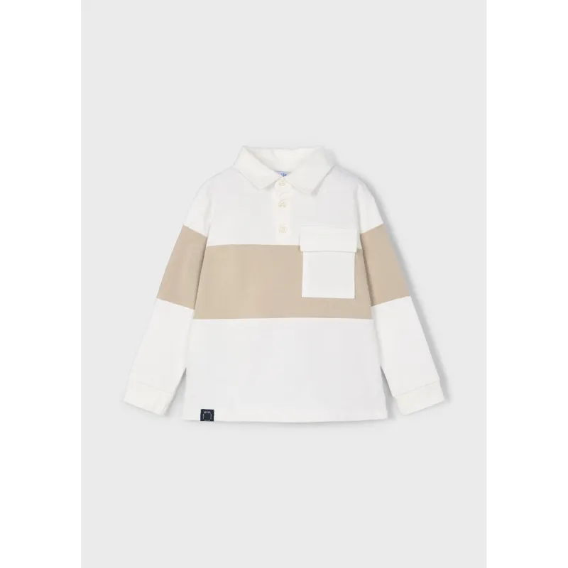 CREAM & TAUPE POLO TOP LONG SLEEVE WITH POCKET / 4121-020