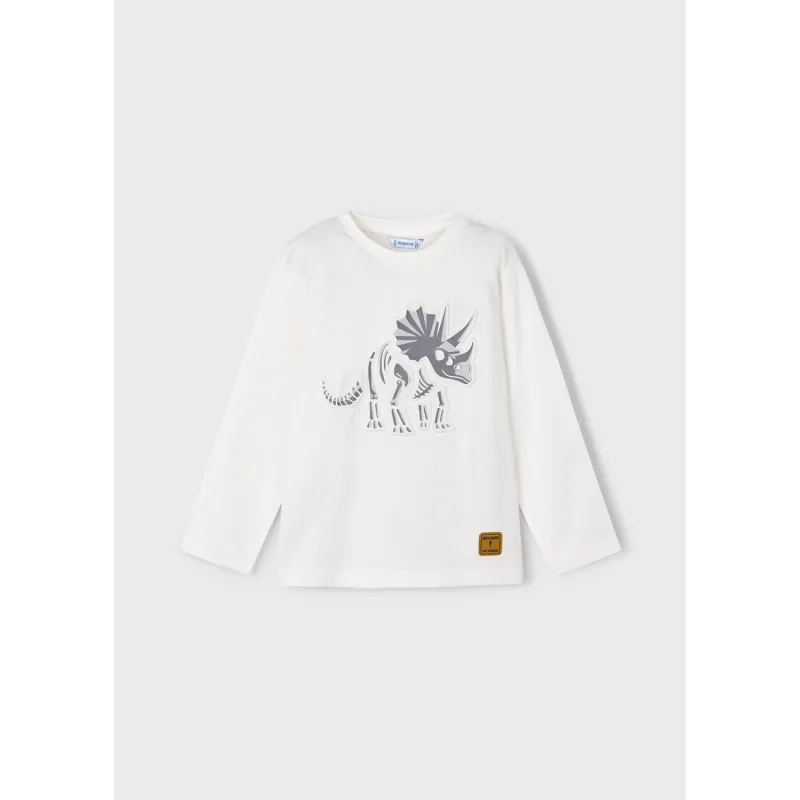CREAM TSHIRT DINASOUR PRINT LONG SLEEVE / 4089-040