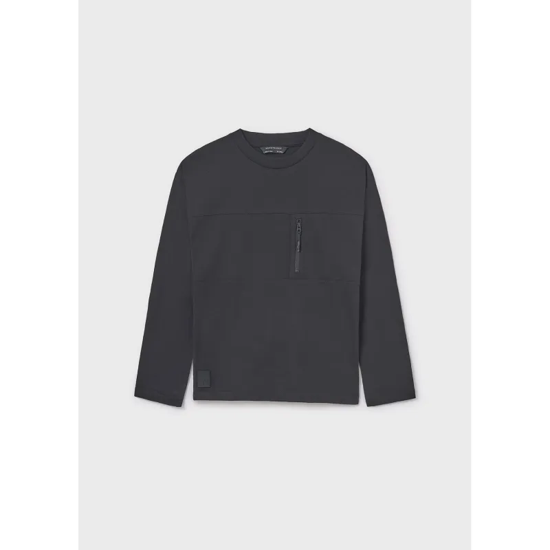 BLACK TSHIRT ZIP POCKET LONG SLEEVE / 7009-036