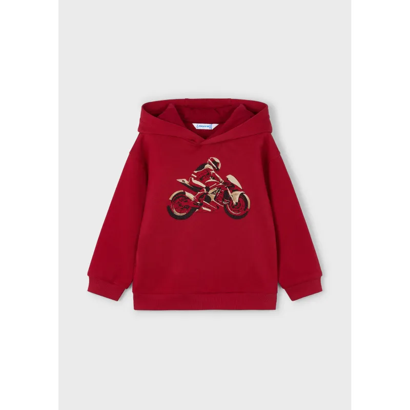 RED HOODED SWEAT TOP MOTORCYLE RIDER PRINT / 4407-066