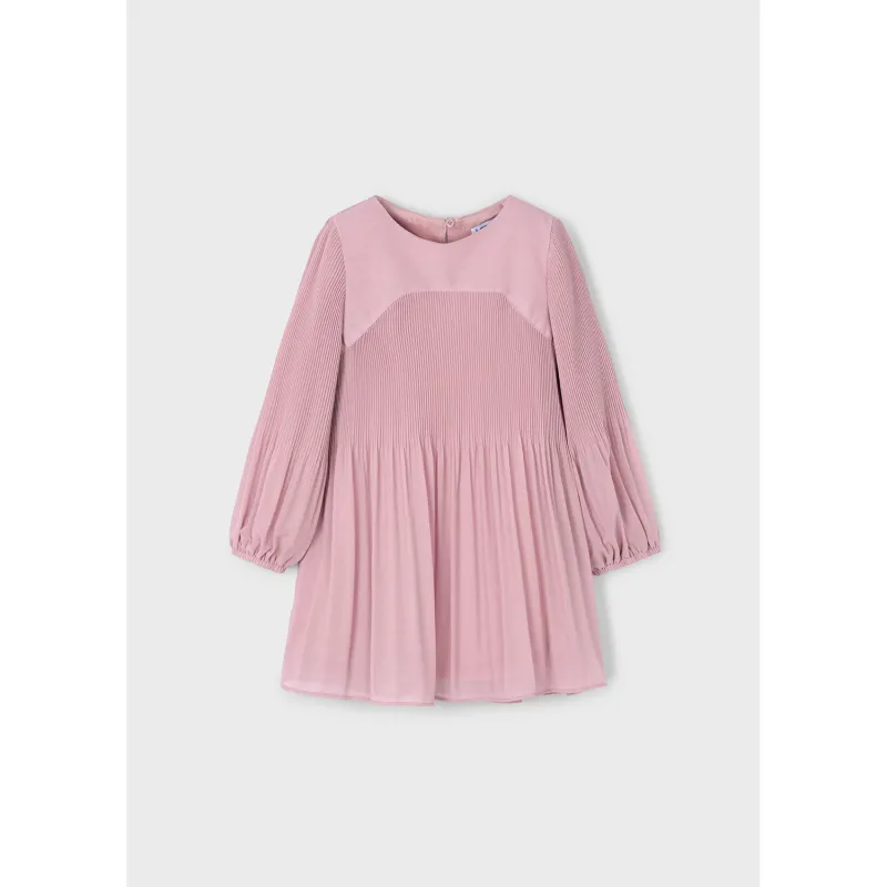 P10192MAY / 4922-038 PALE ROSE PLEATED DRESS CHIFFON LONG SLEEVE