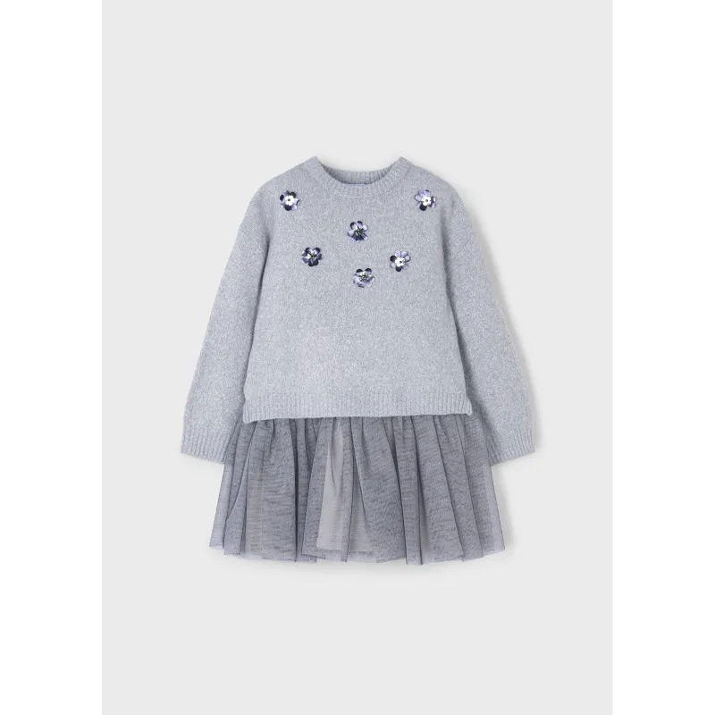 2PC GREY SWEATER & DRESS TULLE SKIRT / 4918-029