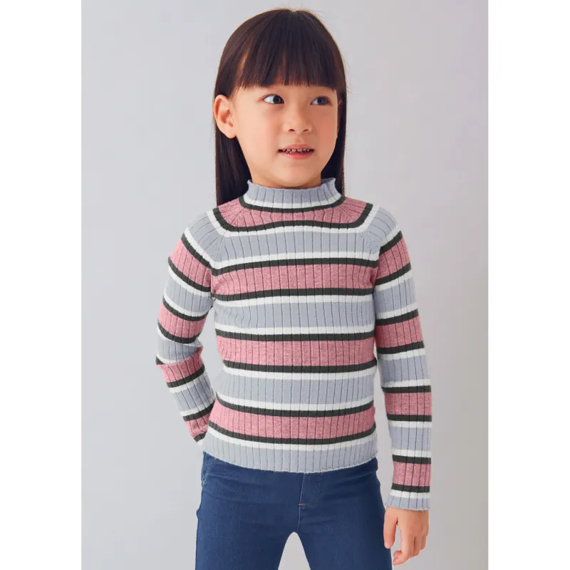 GREY STRIPED TURTLENECK TOP RIBBED / 4001-043