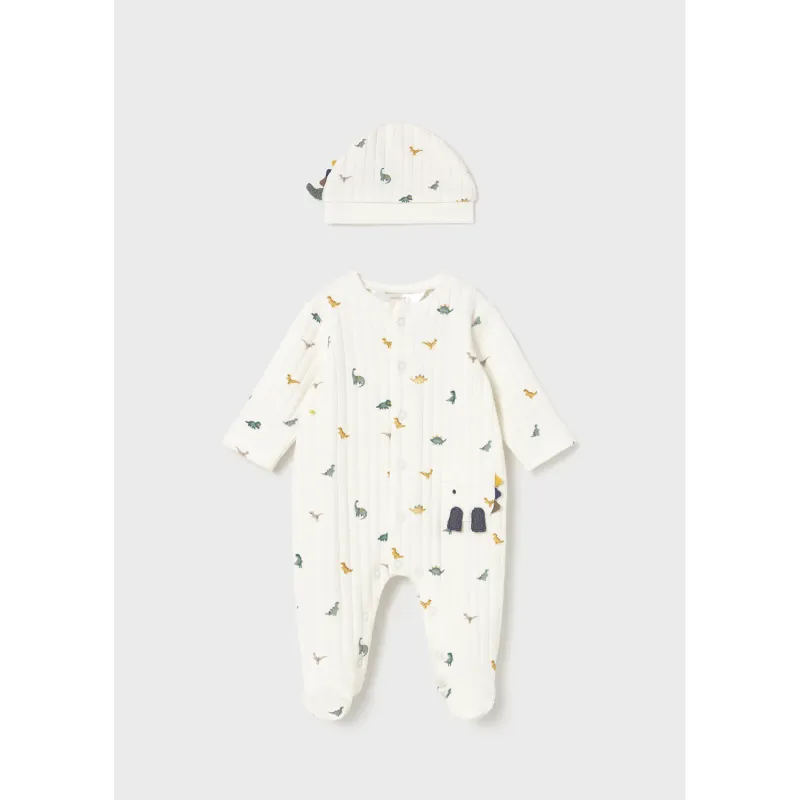 OFF WHITE 2PC SLEEPER & HAT DINASOUR PRINT FRONT CLOSURE RIBBED EFFECT / 2717-025