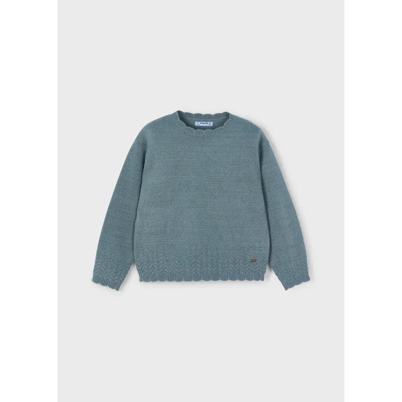 SAGE GREEN SWEATER SMOOTH FINISH SCALLOPED COLLAR / 4302-050