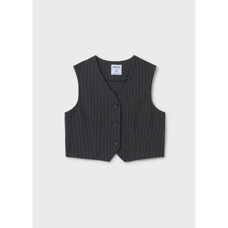 P10198MAY / 7320-044 CHARCOAL STRIPED VEST 3 BUTTONS