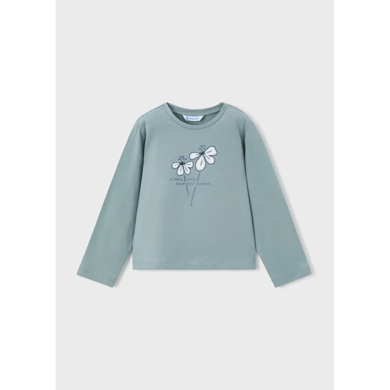 SAGE GREEN TSHIRT FLOWER EMBROIDERY LONG SLEEVE BASIC / 178-015