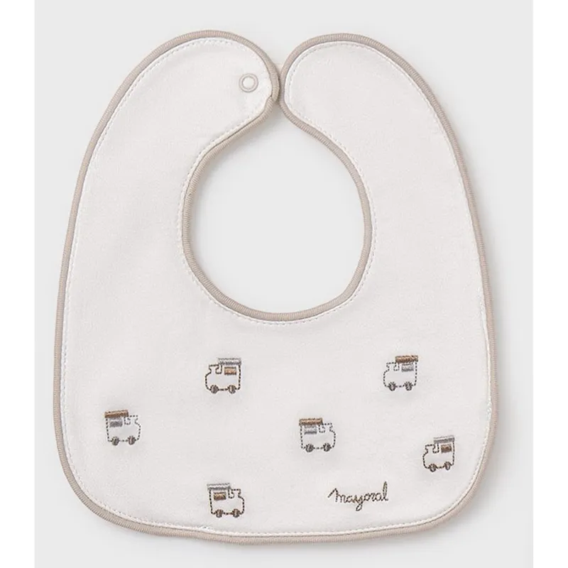 OFF WHITE SQUARE BIB TRAIN EMBRODIERY & PRINT REVERSIBLE / 9950-041