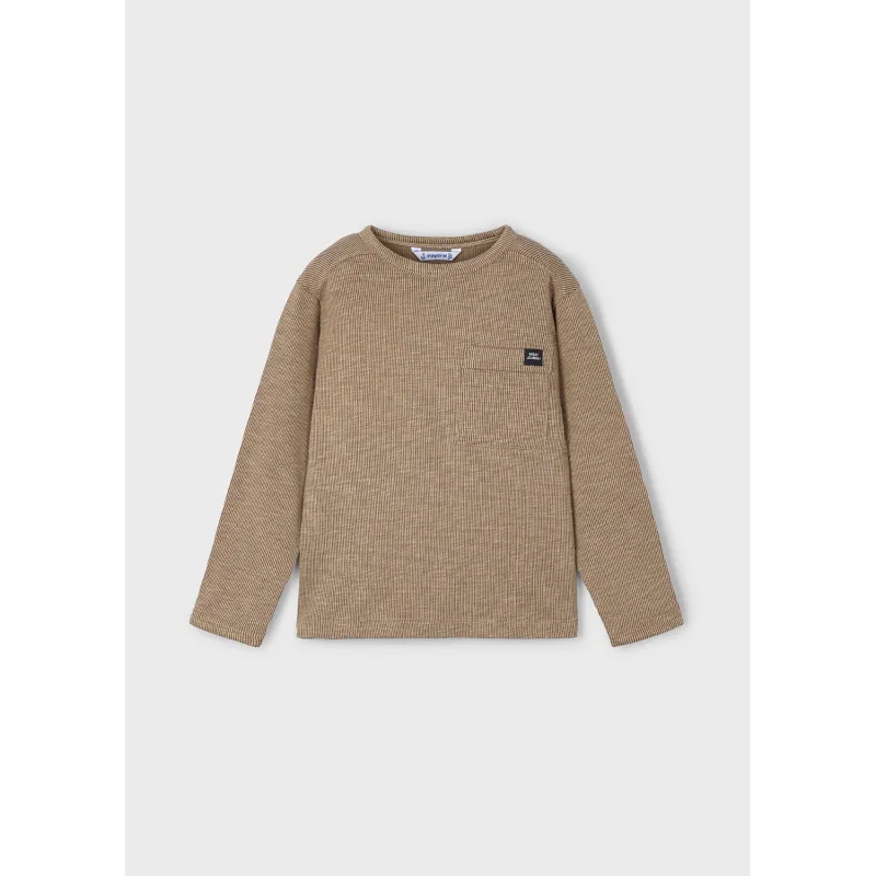 BROWN KNIT SWEATER WITH POCKET CREWNECK / 4082-095