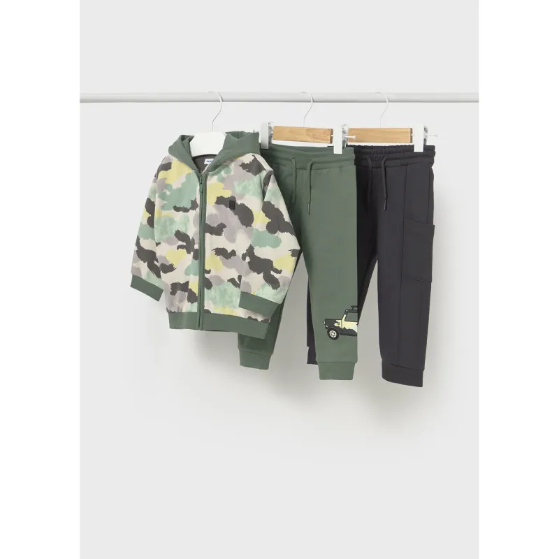 3PC GREEN & BLACK HOODED TRACKSUIT 2PANTS / 2836-024