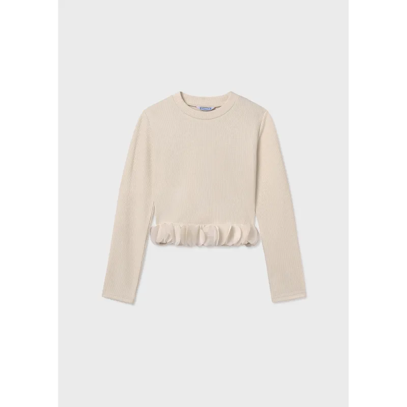 IVORY KNIT TOP TULLE PETALS TRIM / 7030-031