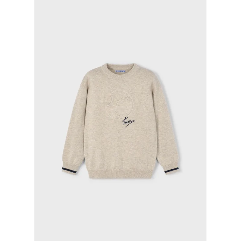 BEIGE KNIT SWEATER EMBOSSED PRINT / 4372-078
