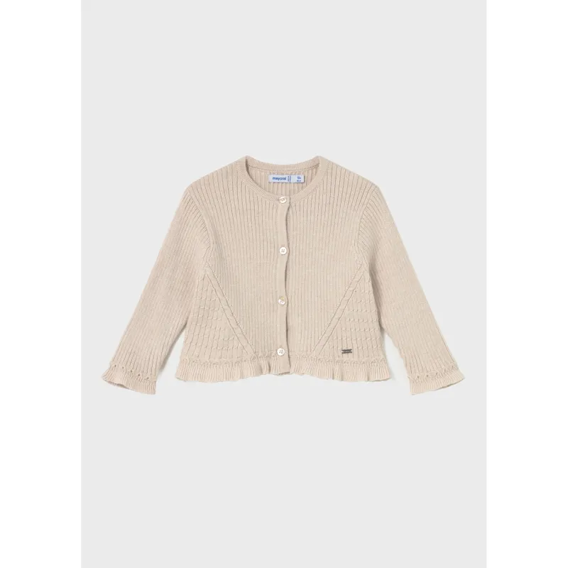BEIGE KNIT CARDIGAN CUTOUT TRIM / 2358-031