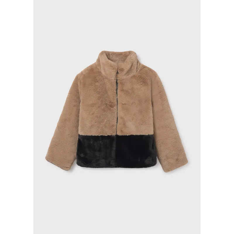 P10200MAY / 7429-040 TAUPE FAUX FUR JACKET ZIP CLOSURE