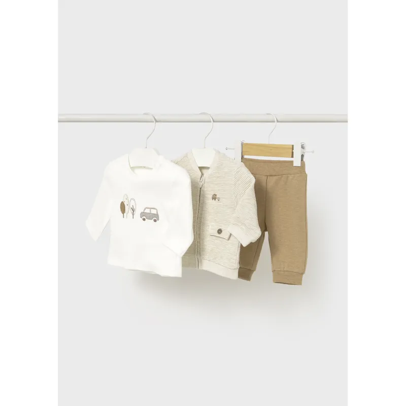 3PC BEIGE & BROWN TRACKSUIT ZIP CLOSURE / 2622-026