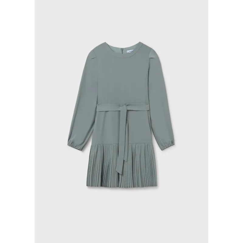 JADE GREEN DRESS & BELT PLEATED SKIRT LOW WAISTED / 7908-050