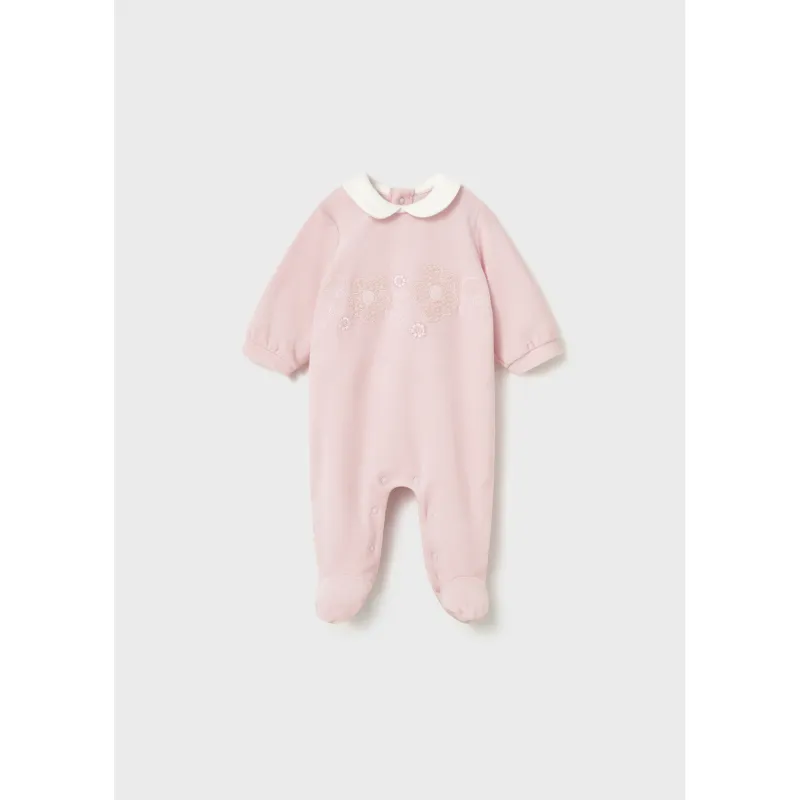 ROSE PINK VELOUR SLEEPER FLOWER EMBROIDERY / 2701-063