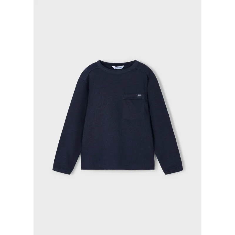 NAVY KNIT SWEATER WITH POCKET CREWNECK / 4082-094