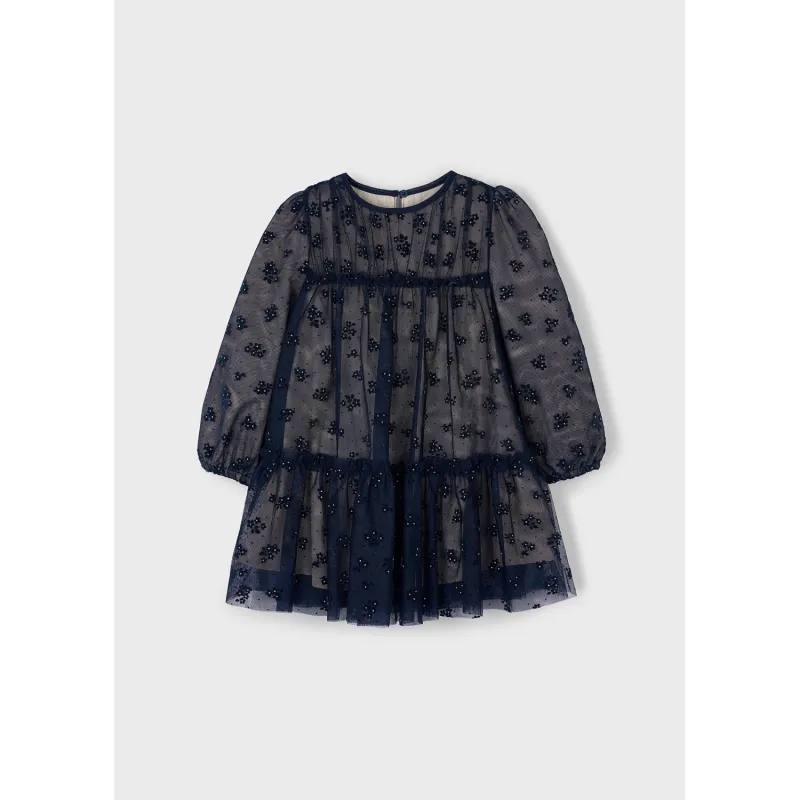 P10191MAY  / 4919-050 NAVY TULLE PRINTED DRESS FLOWERS