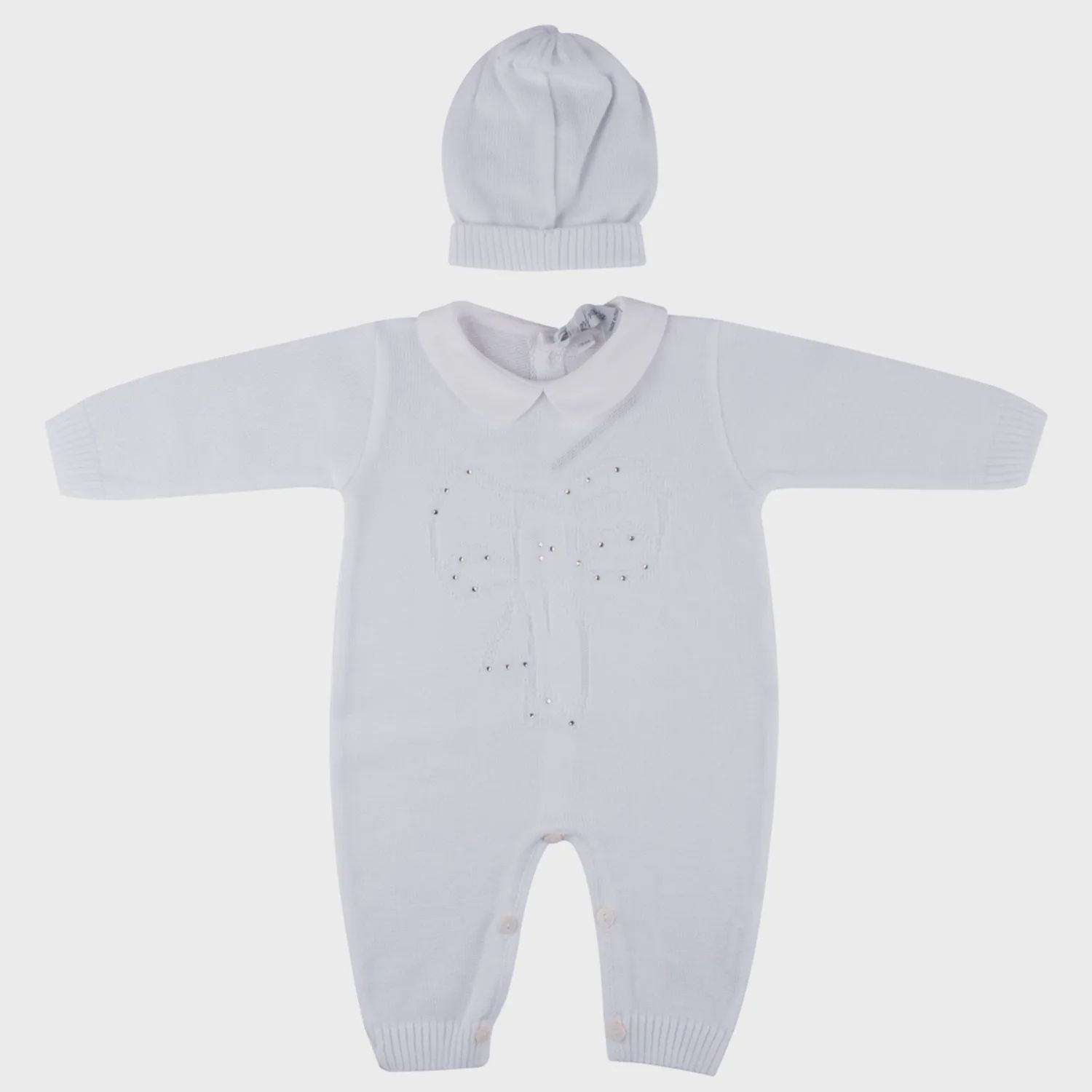 ROMPER & HAT WHITE CRYSTALS TRIM KNIT / 7200