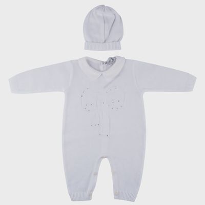 ROMPER & HAT WHITE CRYSTALS TRIM KNIT / 7200