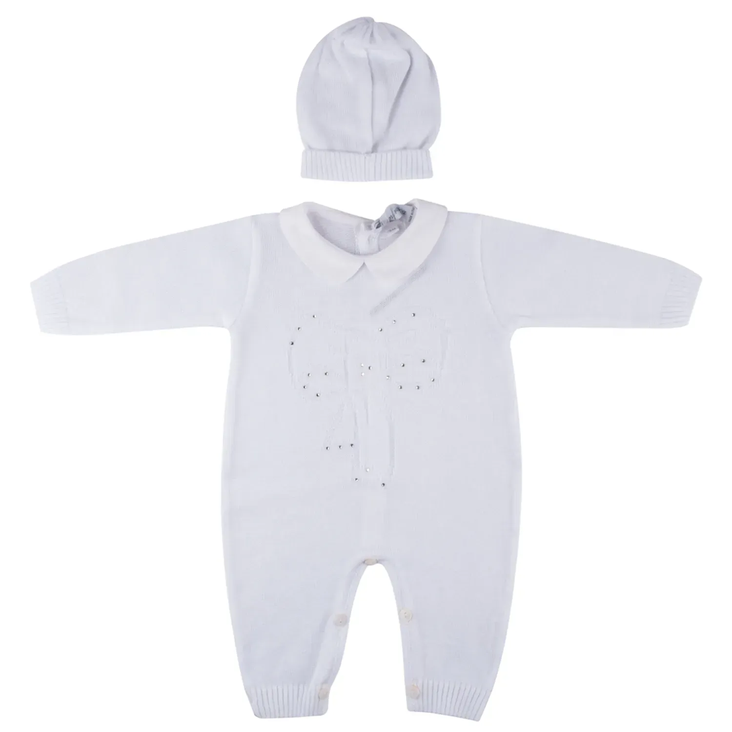 ROMPER & HAT WHITE CRYSTALS TRIM KNIT / 7200