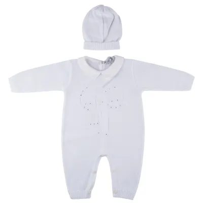 ROMPER & HAT WHITE CRYSTALS TRIM KNIT / 7200