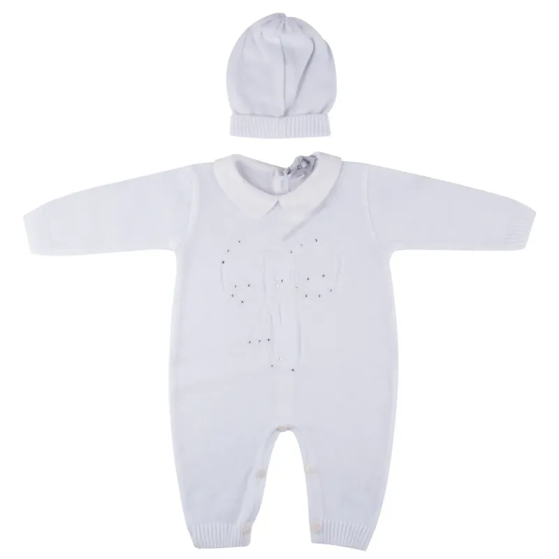 ROMPER & HAT WHITE CRYSTALS TRIM KNIT / 7200