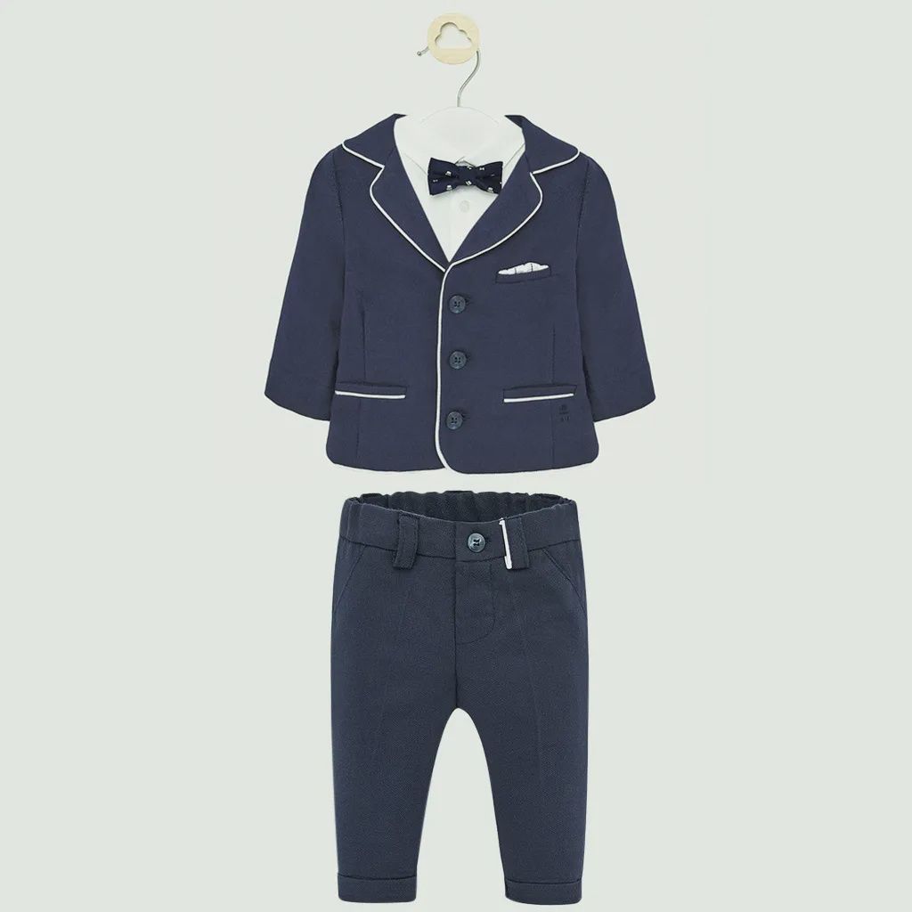 3 PC JACKET & PANT SET NAVY & WHITE COTTON / 1447