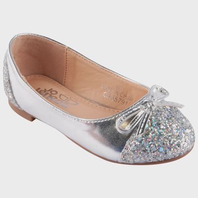 SHOE SILVER SEQUIN FRONT BOW BALLET / 6802