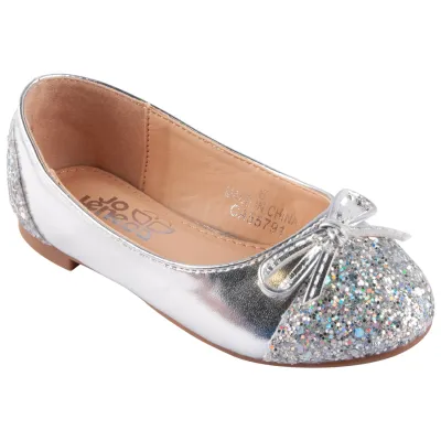 SHOE SILVER SEQUIN FRONT BOW BALLET / 6802