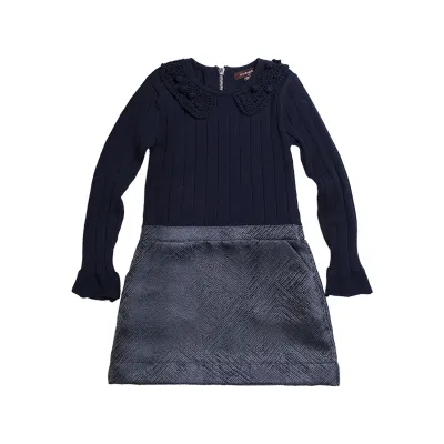ROSE DRESS NAVY KNIT BODICE CROCHET COLLAR