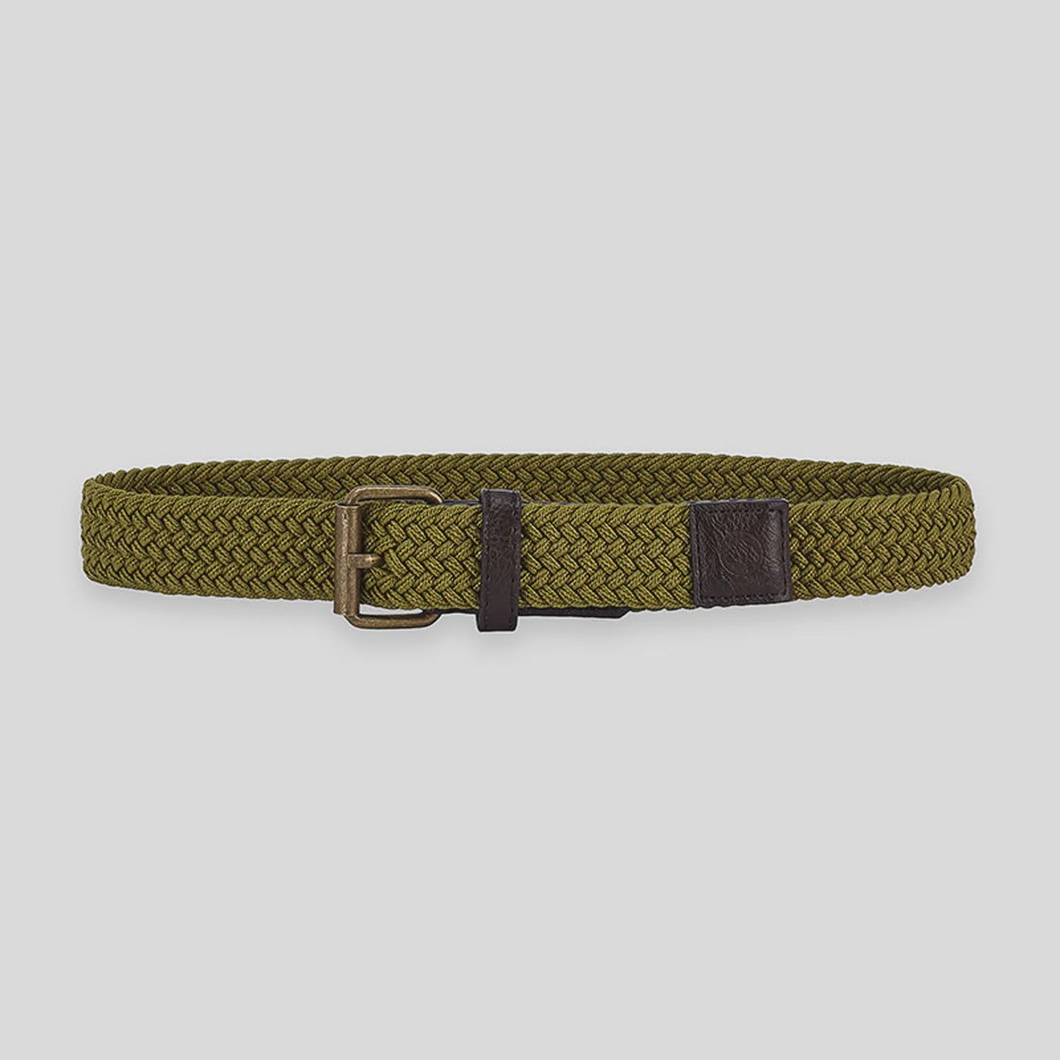 BRAIDED BELT GREEN ELASTIC BROWN BUCKLE / 10916
