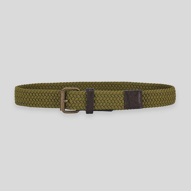 BRAIDED BELT GREEN ELASTIC BROWN BUCKLE / 10916