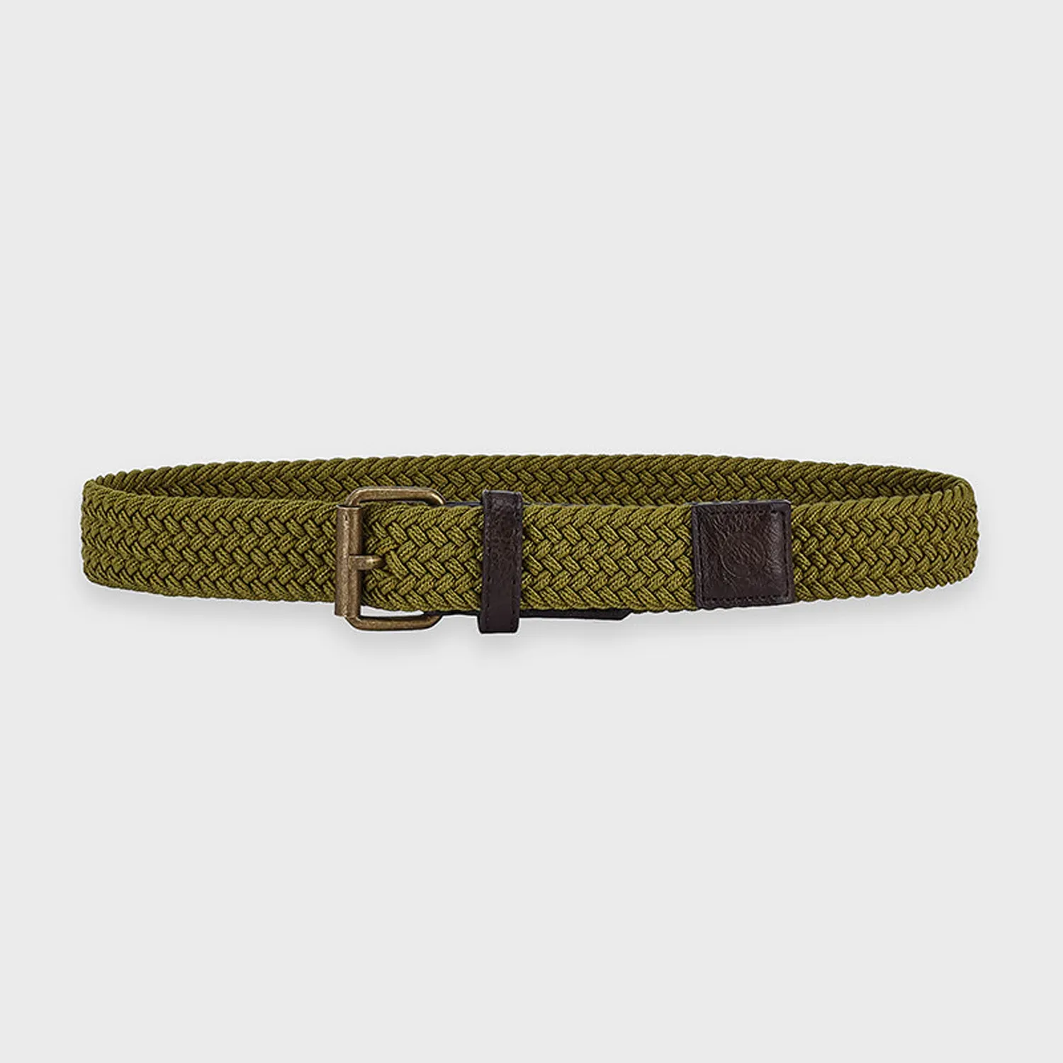 BRAIDED BELT GREEN ELASTIC BROWN BUCKLE / 10916