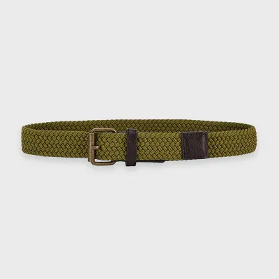 BRAIDED BELT GREEN ELASTIC BROWN BUCKLE / 10916