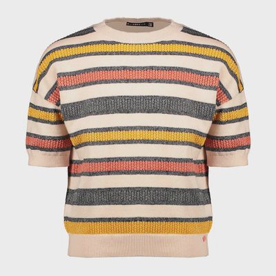 PULLOVER TOP PINK & YELLOW & RED STRIPE SHORT SLEEVE / 5302