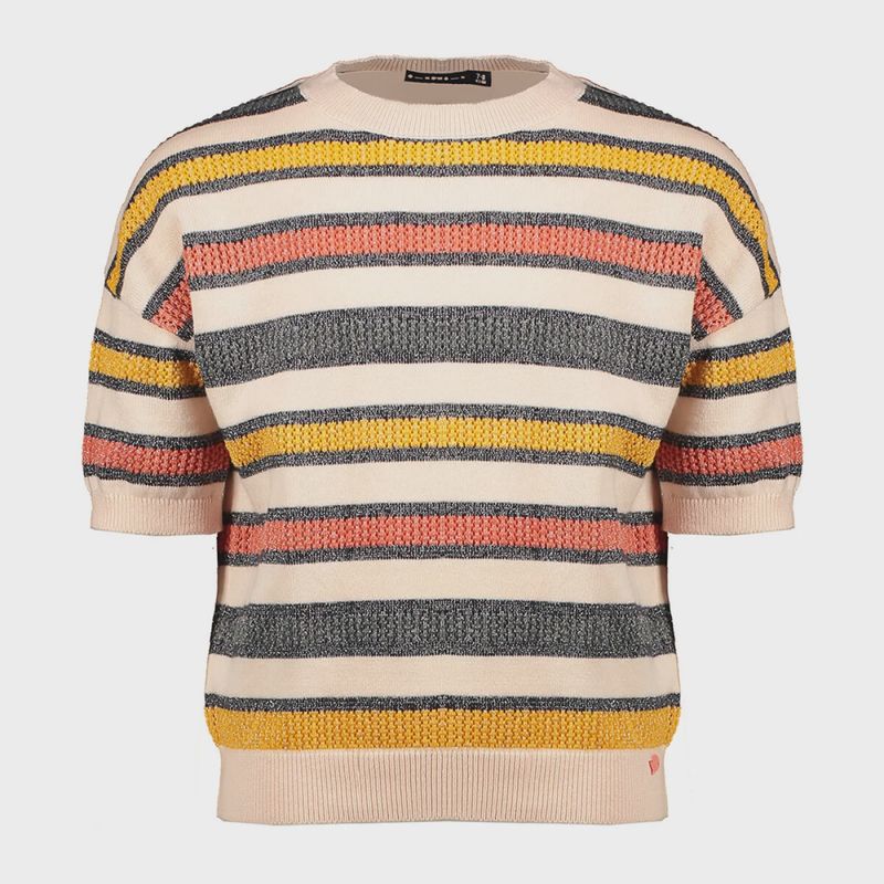 PULLOVER TOP PINK & YELLOW & RED STRIPE SHORT SLEEVE / 5302