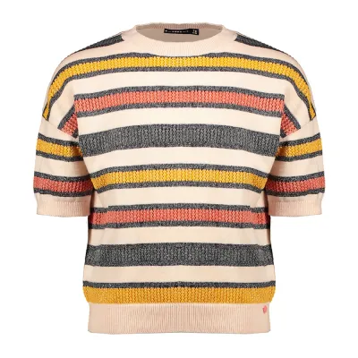 PULLOVER TOP PINK & YELLOW & RED STRIPE SHORT SLEEVE / 5302