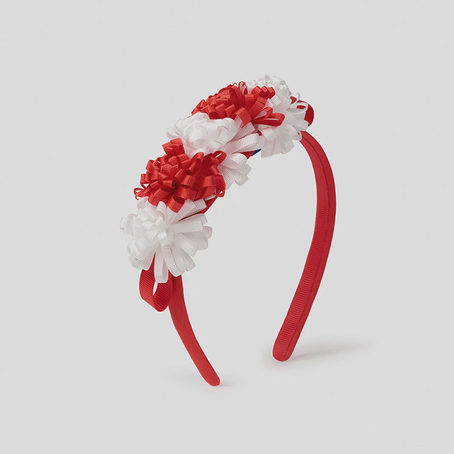 HEADBAND RED & WHITE RIBBON FLOWER TRIM BABY / 10029