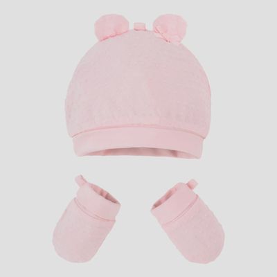 2 PC HAT & MITTEN ROSE / 19916