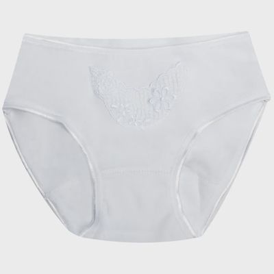 GIRL'S BREIF UNDERWEAR LACE FLOWER TRIM WHITE / 681