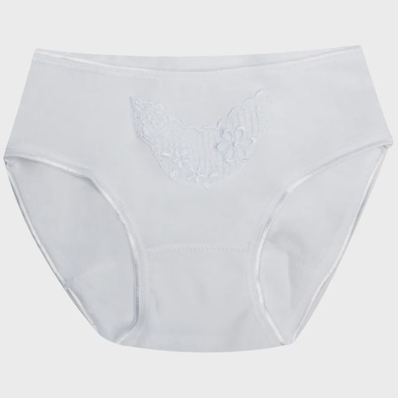 GIRL'S BREIF UNDERWEAR LACE FLOWER TRIM WHITE / 681