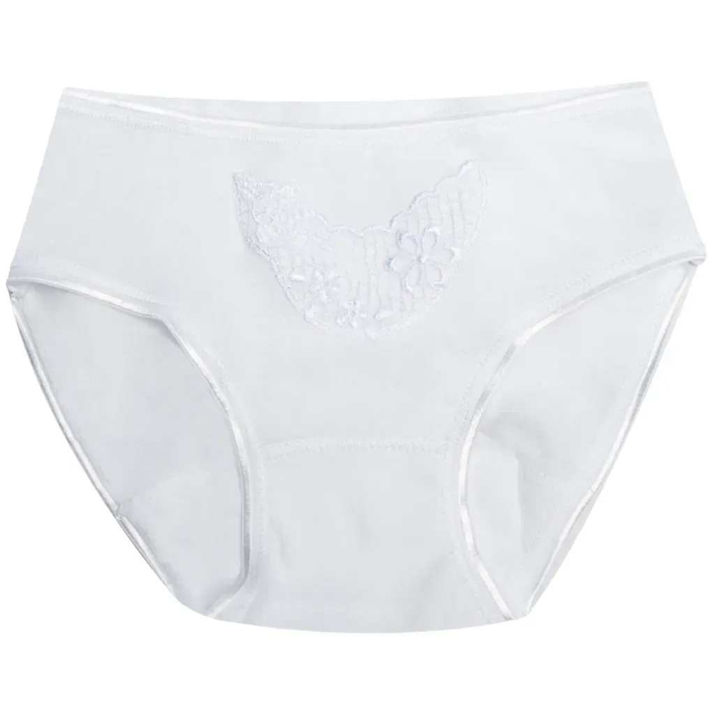GIRL'S BREIF UNDERWEAR LACE FLOWER TRIM WHITE / 681