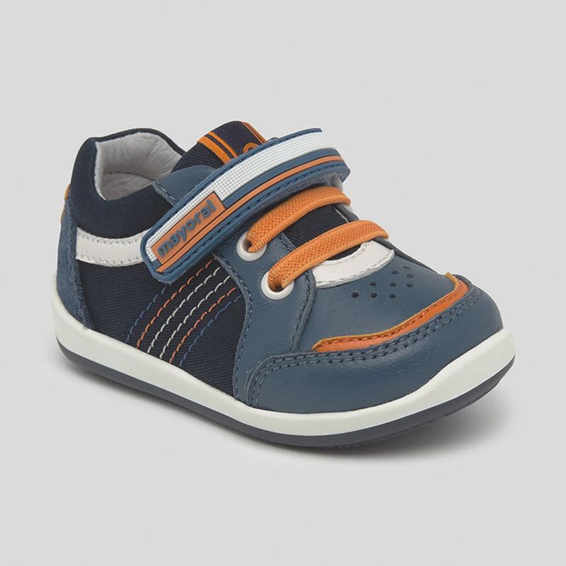 SHOE NAVY LEATHER & SUEDE ORANGE TRIM / 41278