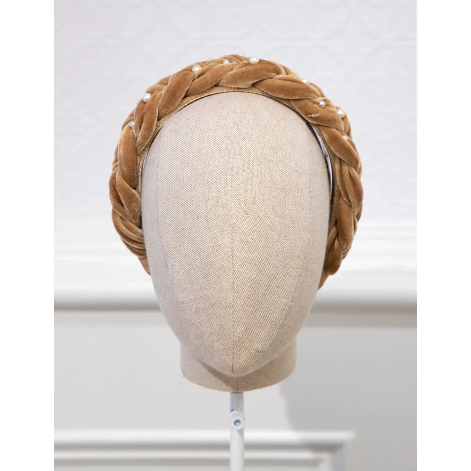 HEADBAND BROWN BRAIDED PEARL TRIM / 5926