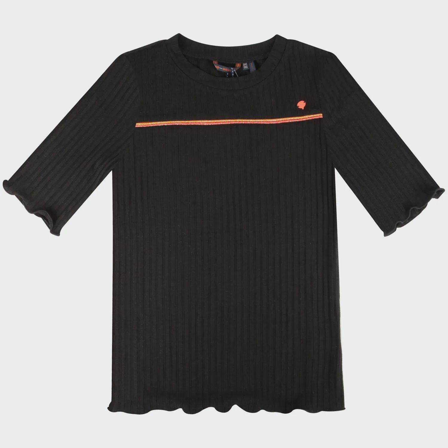 TSHIRT BLACK RIB JERSEY 3-4 SLEEVE PIPING AT CHEST / 5408