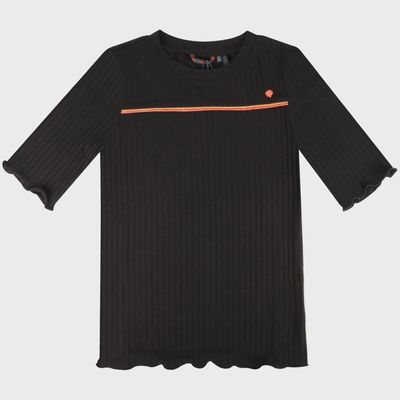 TSHIRT BLACK RIB JERSEY 3-4 SLEEVE PIPING AT CHEST / 5408