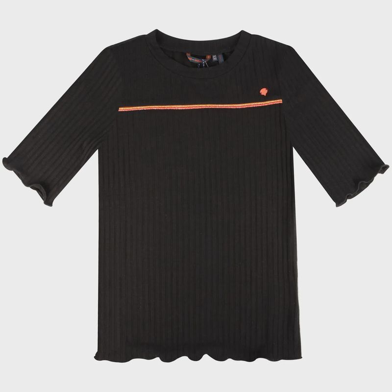 TSHIRT BLACK RIB JERSEY 3-4 SLEEVE PIPING AT CHEST / 5408