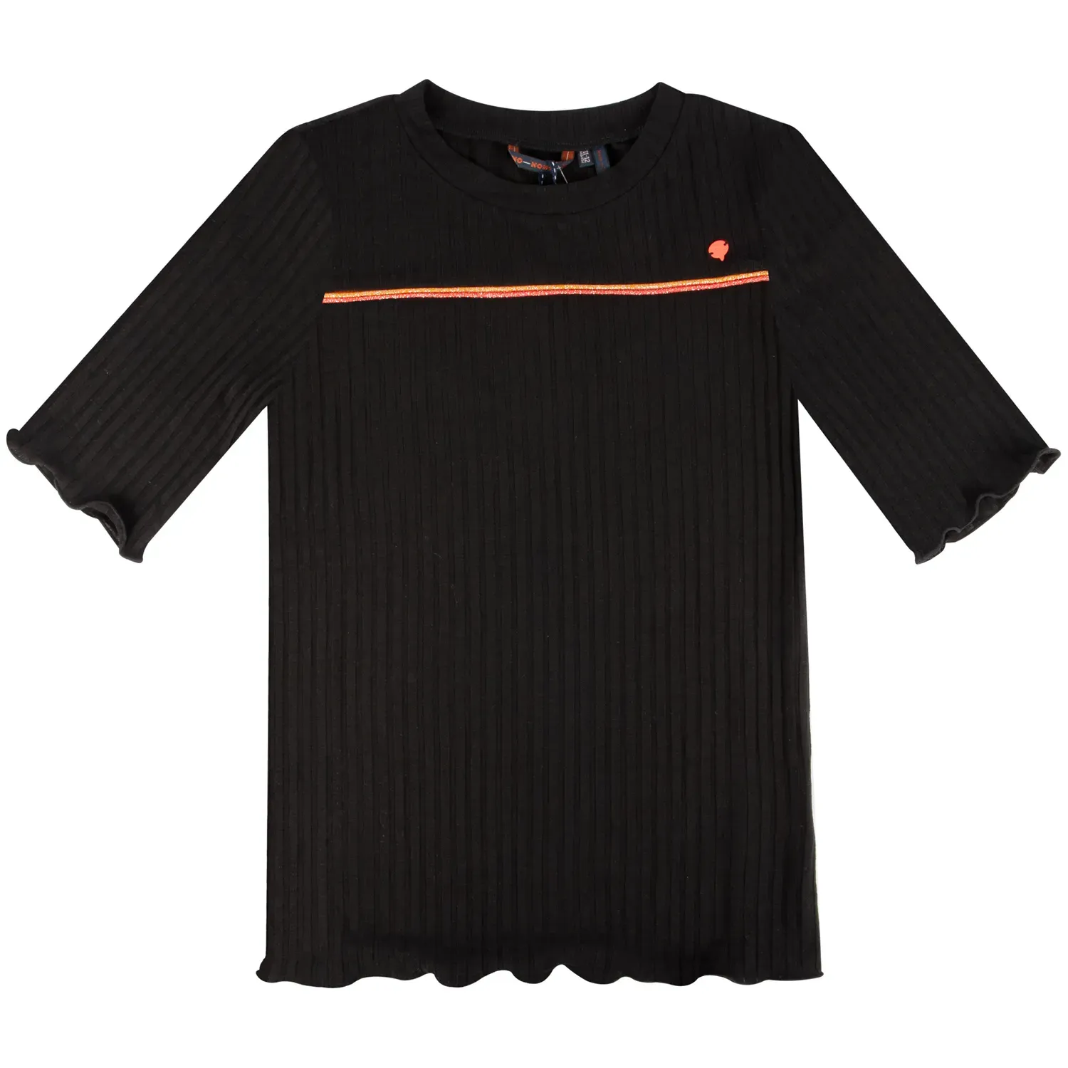 TSHIRT BLACK RIB JERSEY 3-4 SLEEVE PIPING AT CHEST / 5408